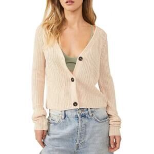Free People Cream Button-Up Cardigan